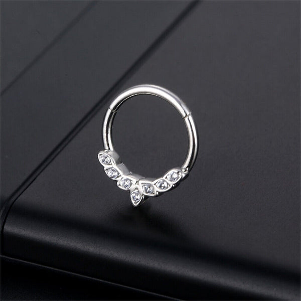 Surgical Steel 16g CZ Hinged Ring Clicker Nose Ear Tragus Septum Piercing 1pc