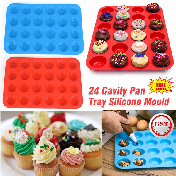 1-2x Pan Tray Silicone Mould 24 Cavity Mini Cupcake Cookie Baking Mold MuffinCup