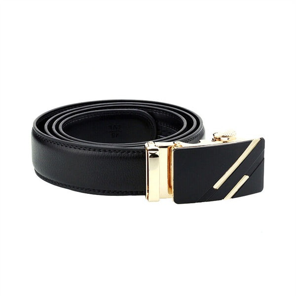 Fashion Mens Genuine Leather Ratchet Belt Automatic Buckle Waistband Waist Strap