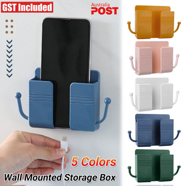 TV Case Plug Holder Phone Remote Control Storage Box Wall Mounted Organizer