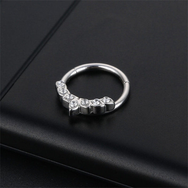 Surgical Steel 16g CZ Hinged Ring Clicker Nose Ear Tragus Septum Piercing 1pc