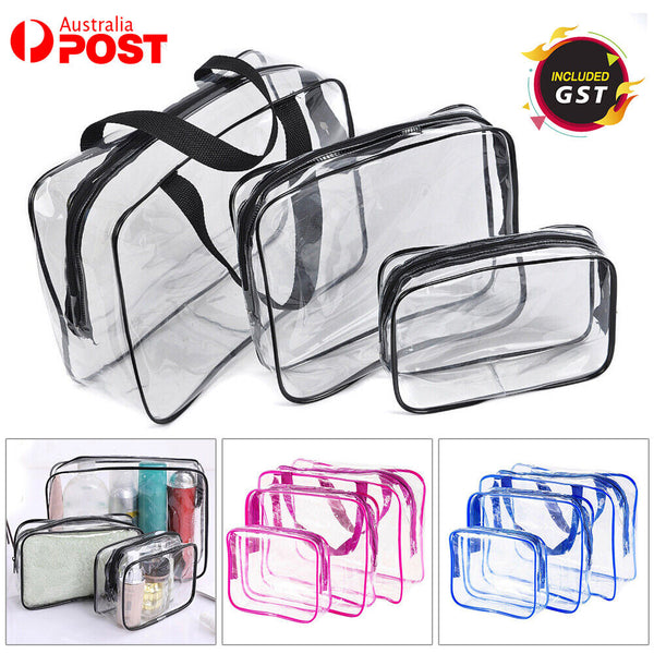 3PCS Travel Wash Bag Holder Set Cosmetic Makeup Toiletry Clear PVC Organize