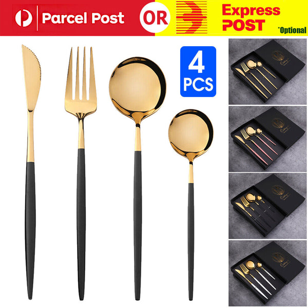 Stylish Deluxe Stainless Steel Knife Fork Spoon Teaspoon Kitchen Cutlery 4pc/Set