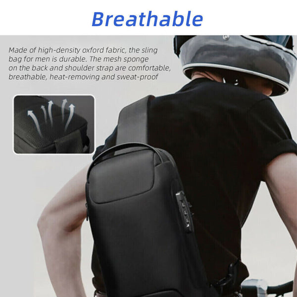 Men's Anti-theft Crossbody Bag Sling Backpack Oxford cloth Waterproof USB Port