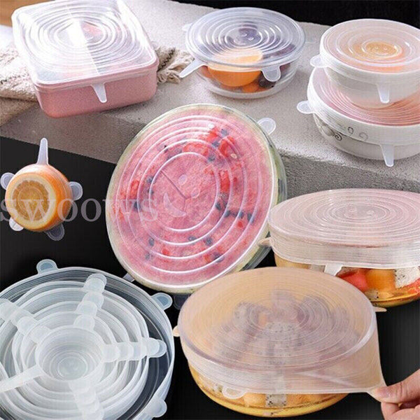 6-12PCS Stretch Reusable Silicone Bowl Wraps Food Saver Cover Seal Lids