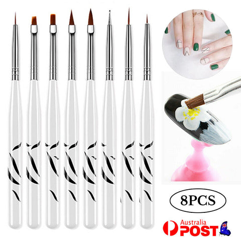 8PCS Acrylic Nail Art Brush Pen UV Gel Painting Drawing Liner Polish Brushes AU