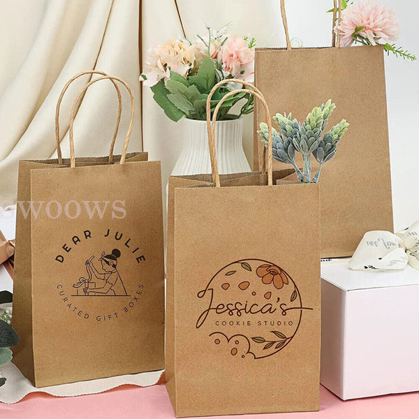 10/50PCS Bulk Kraft Paper Bags Gift Shopping Carry Craft Brown Bag with Handles