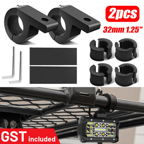 2x 19-32MM 1.25" Bullbar Mounting Brackets Clamp Cage LED Work Light Bar ATV UTV