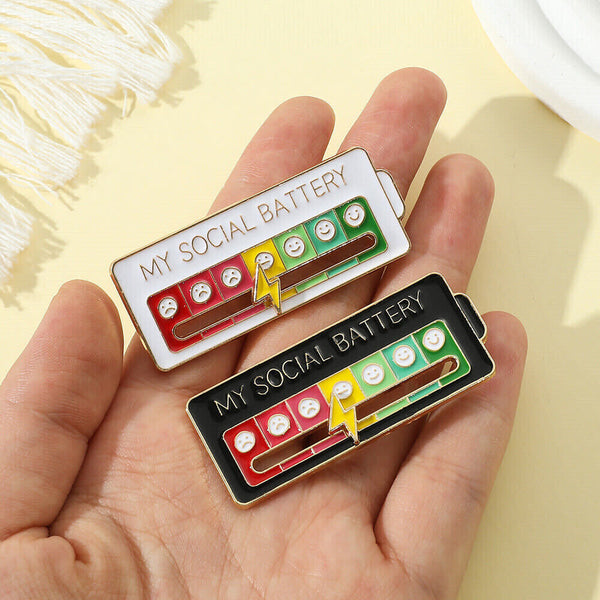 Brooch Pin My Social Battery Mood Funny Interactive Enamel Badge Lapel Pin AU