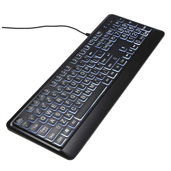 104Key Large Print USB Interface Multimedia Wired Keyboard LED Backlit for Elder