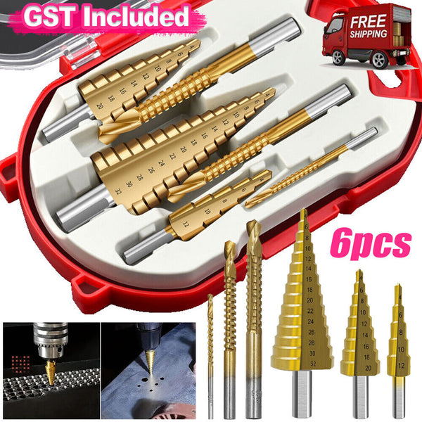 HSS 6PCS Titanium Step Drill Bit Set High Speed Reaming Pagoda Sawtooth Set AU