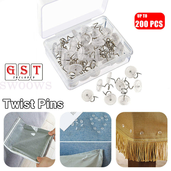 Up 200pc Clear Heads Twist Pins Upholstery For Bedskirts Blanket Slipcovers Car