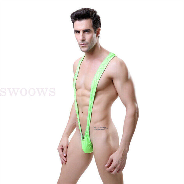Leopard Skin Mesh Man Sexy Borat Mankini Thong Bodysuit Costume Swimsuit