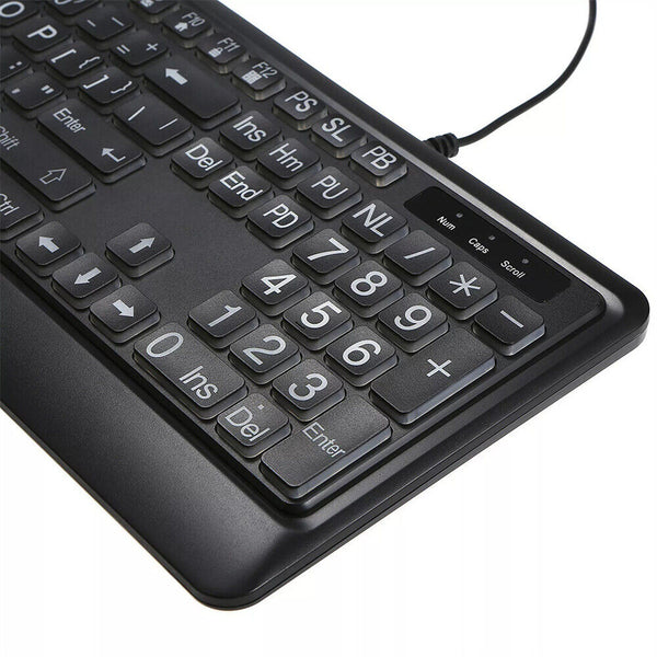 104Key Large Print USB Interface Multimedia Wired Keyboard LED Backlit for Elder