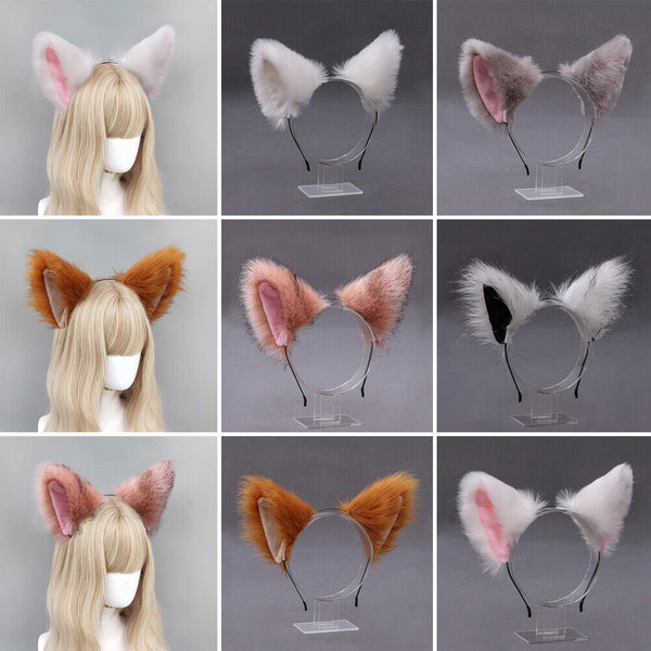 1/2xWomen Girls Fluffy Fur Cat Kitty fox animal Costume Ears Party Hair Clips On