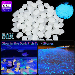 100X White Glow in the Dark Pebbles Stone Rock Fish Tank Stones Garden Road Deco