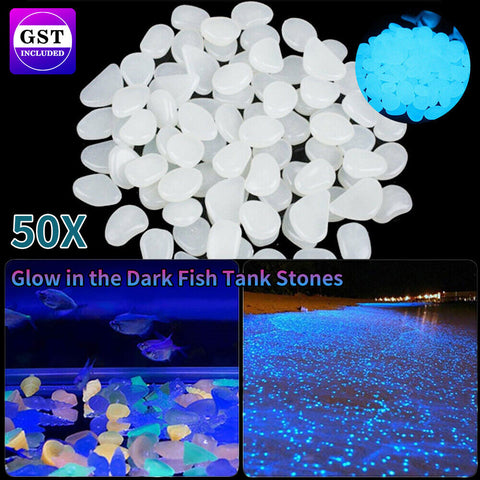 100X White Glow in the Dark Pebbles Stone Rock Fish Tank Stones Garden Road Deco