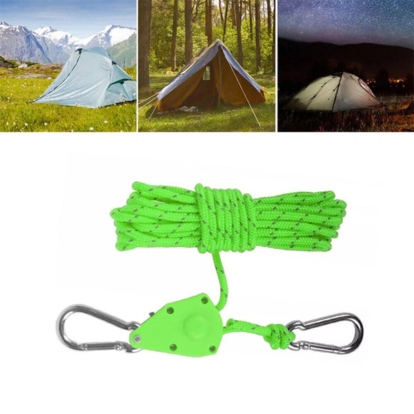 4Metre Camping Ratchet Pulley Tent Guide Rope Adjustable Guy Line Tensioner Tie