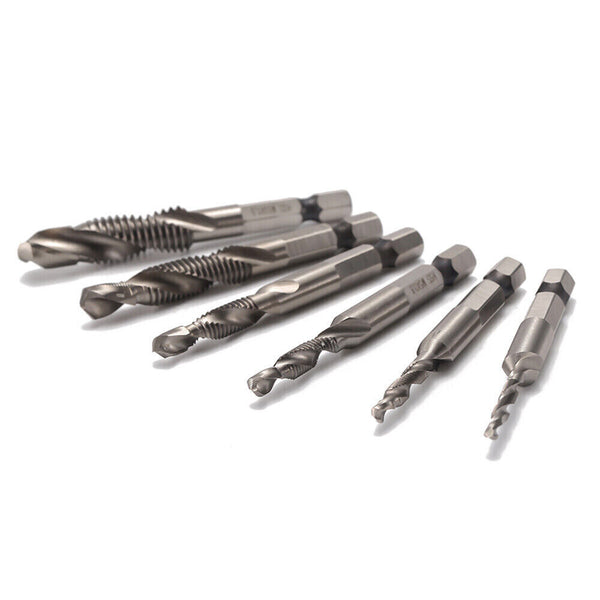 6X HSS Hex Shank Tap Drill Bits Metric Thread Screw Compound Tapping Set Tool