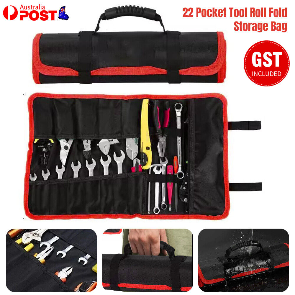 22 Pocket Tool Roll Fold Spanner Canvas Case Wrench Storage Bag Multifunctional