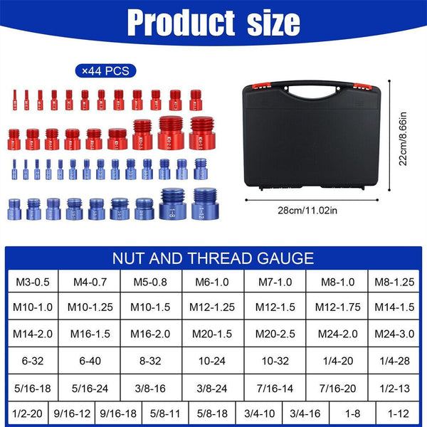 Thread Checker 44PCS Nut and Bolt Inch and Metric Screw Thread Identifier Gauge