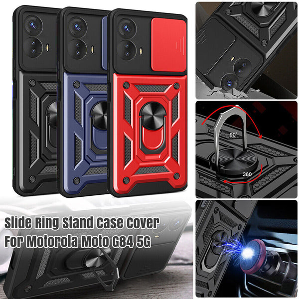 Shockproof Armor Case Slide Camera Ring Stand Cover For Motorola Moto G84 5G