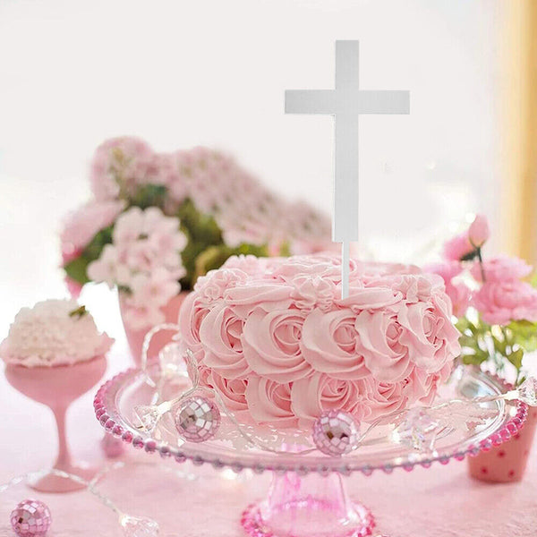 Cross Cake Acrylic Topper Baptism Christening Confirmation Wedding Gold Silver