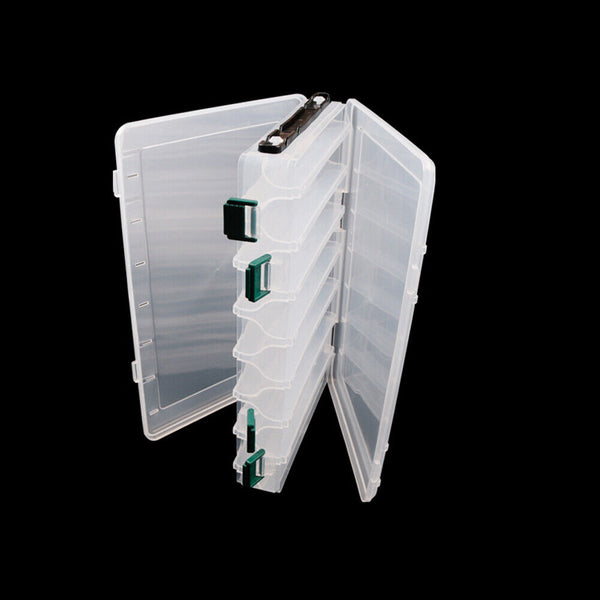 1-2x 14 Compartments Double-Sided Fishing Lure Hook Box Visible Squid Storage