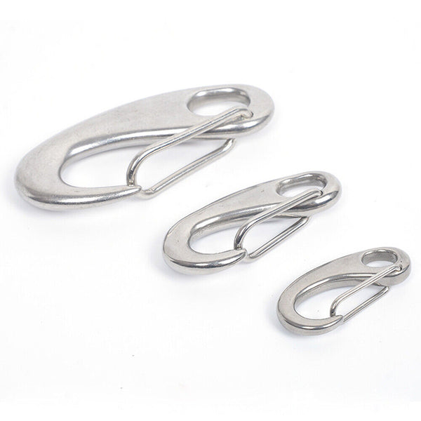 1/2x Stainless Steel Carabiner, Egg-shaped Marine Carabiner with Snap Hook