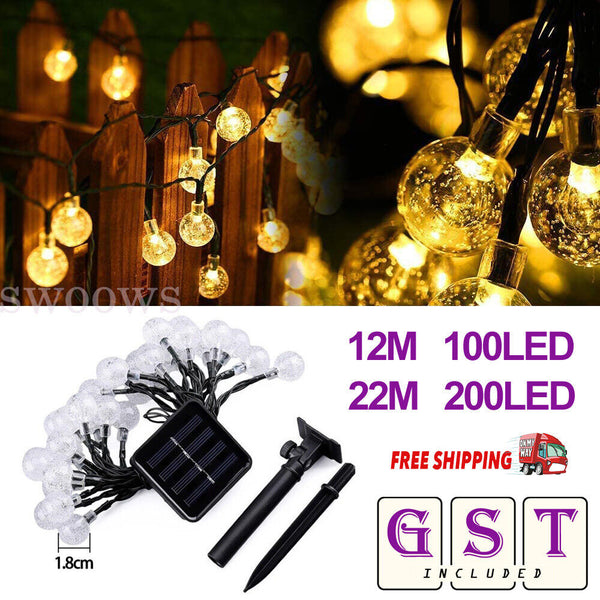 100/200LED Solar Globe String Lights Fairy Festoon Party Garden Outdoor Decor