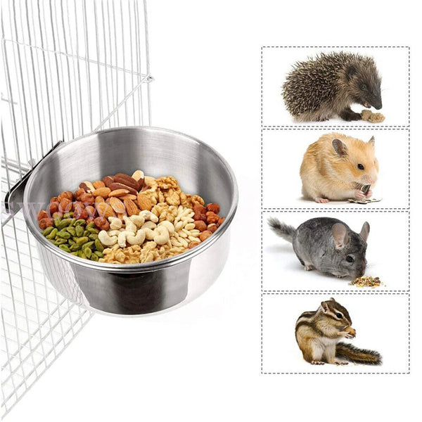 Pet Bowl Bird Feeding Dish Cup Parrot Food Water Bowl with Clamp Stainless Steel