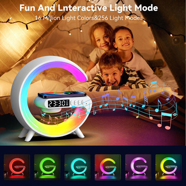 Smart Lamp Bluetooth Speaker Wireless Charger RGB AlarmClock Night Light Battery