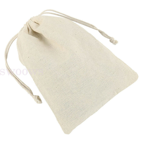 10-100X  Drawstring Storage Bags Calico Bags Natural Linen Tote Gift Bag Bulk