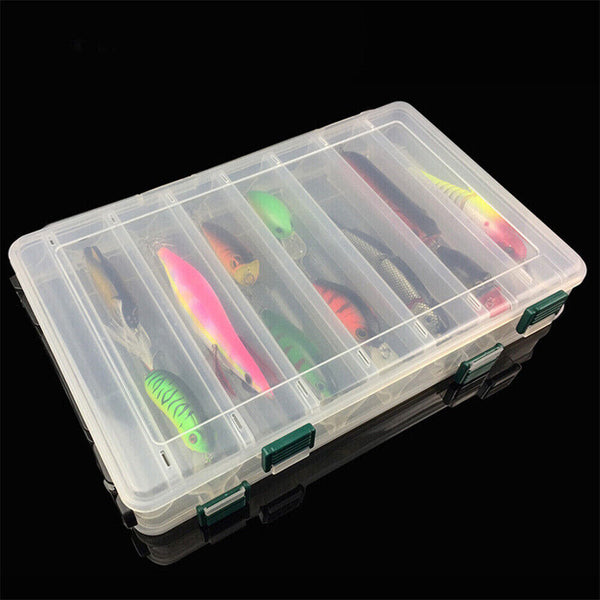 1-2x 14 Compartments Double-Sided Fishing Lure Hook Box Visible Squid Storage