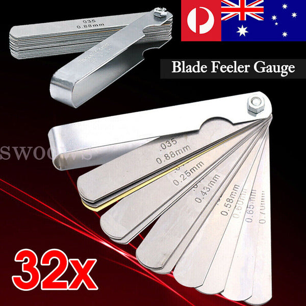 32 Blade Feeler Gauge Dual Marked MM/Inch Thickness Gap Metric Filler Tool Honda