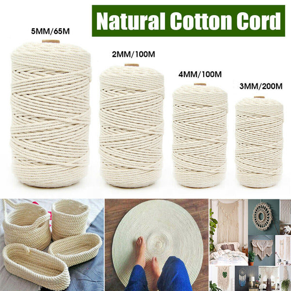 3/4/5mm Natural Cotton Rope Cord Twine Braided Rope Cord Hand Craft Macrame DIY