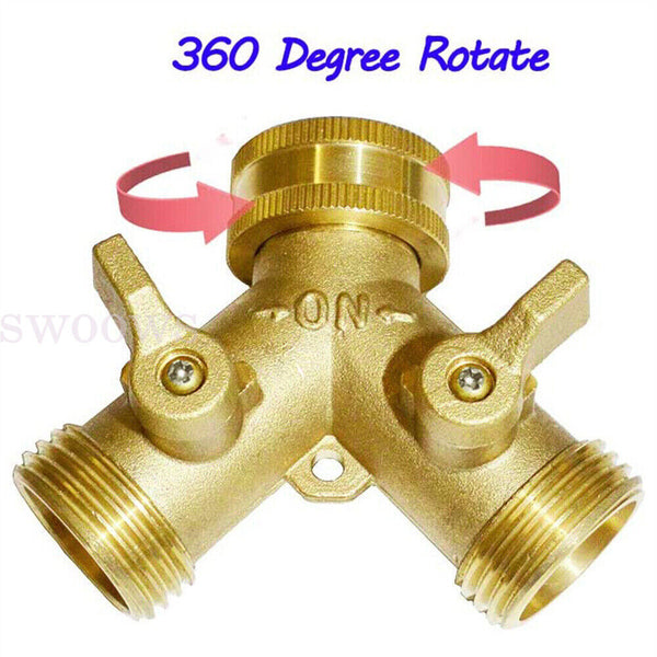 Brass 2 Way Y Splitter Garden Hose Connector Adapter for Water Tap Outlet Spigot