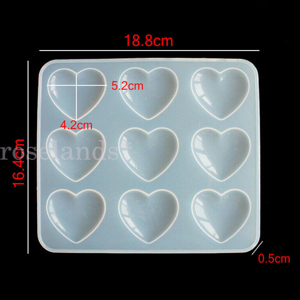 9 Grid DIY Heart Silicone Mold Making Jewelry Pendant Resin Casting Mould Craft