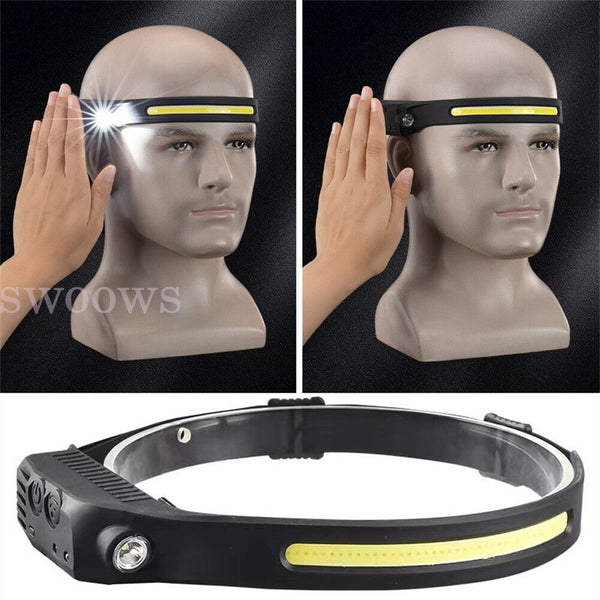 Waterproof COB LED Headlamp Motion Sensor Head Torch USB Rechargeable Headlight