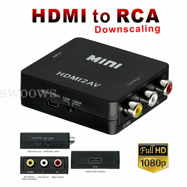 HDMI to AV Converter 1080P HDMI to RCA Adapter HDMI2AV HD Video for PS2 Xbox TV