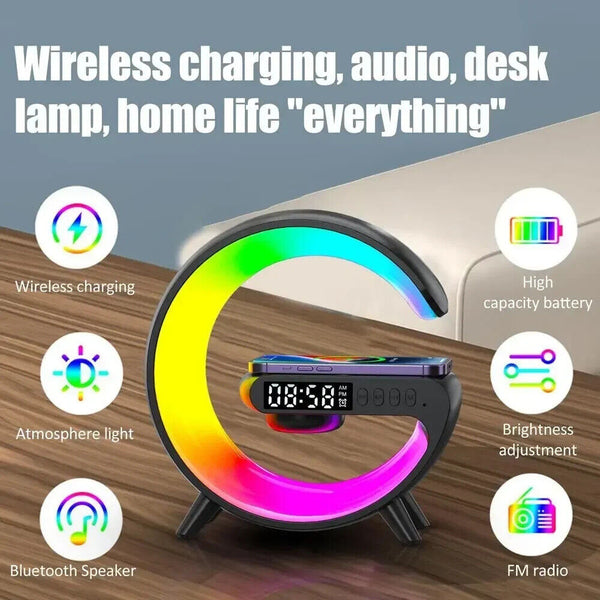 Smart Lamp Bluetooth Speaker Wireless Charger RGB AlarmClock Night Light Battery