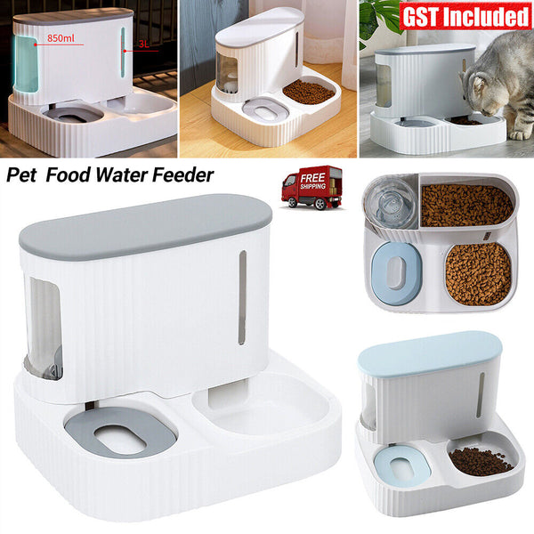 2 in1 Automatic Pet Dog Cat Food Water Dispenser Feeder Self Feeding Bowl Bottle