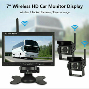 Wireless 7'' LCD Monitor 2x CCD Backup Reverse Camera 18 IR 12-24v Caravan Truck