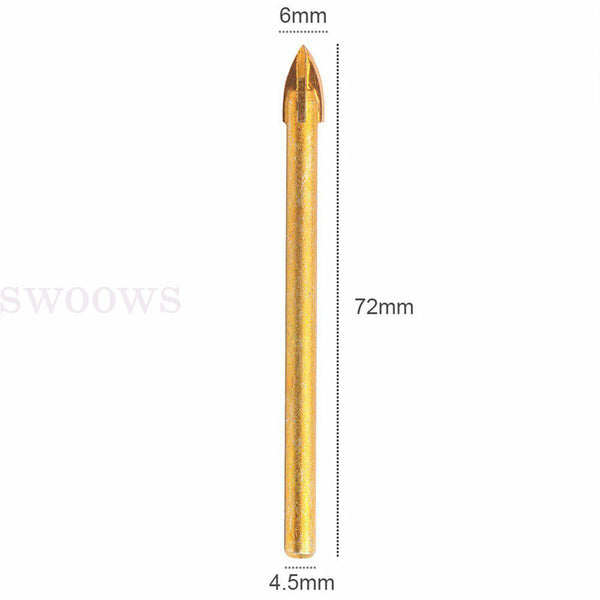 Up to 50PCS 6mm Titanium Ceramic Tile Glass Drill Bit Cross Spear Head