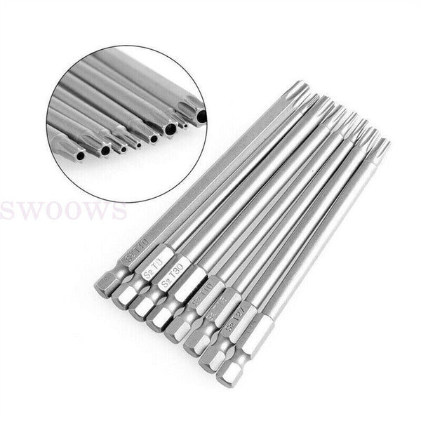 8x T8-T40 Torx Screwdriver Bit Set Hex Security Magnetic Head 100mm Long New