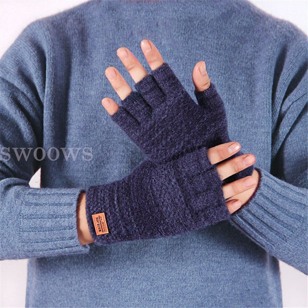 Thick Fingerless Gloves Driving Gloves Knitted Alpaca Wool Half Finger Mittens