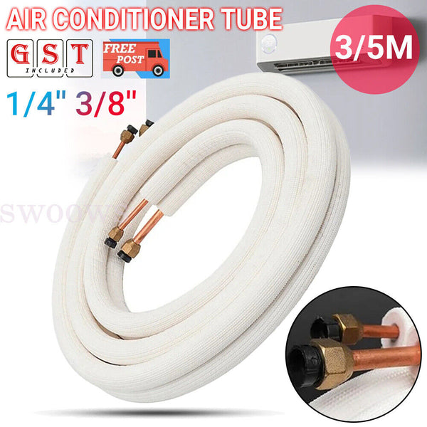 1/4'' 3/8'' Insulated Pipe Air Conditioner Fitting Twin Pair Coil Tube 3M 5M AU