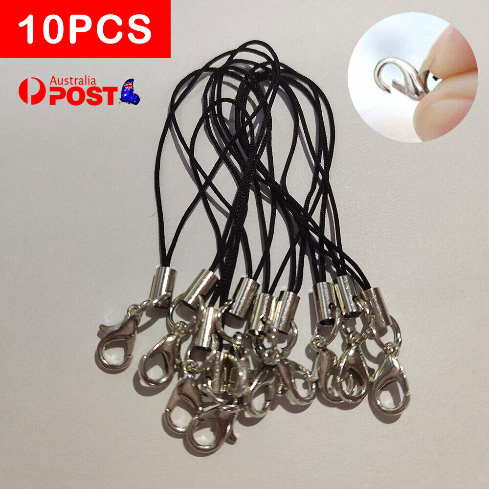 10xlobster claspd mobile phone strap black Lanyard Jewelry Cord DIY Accessory