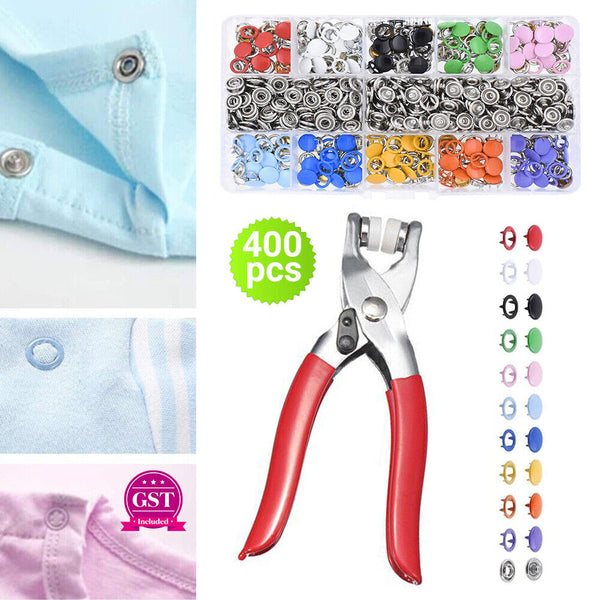 400Pcs Press Studs Snap Button Fastener With Plier Tool Kit Clothing DIY Buttons