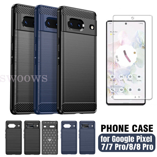 Shockproof Carbon Fiber Heavy Duty Cover For Google Pixel 8 7 Pro Case + Film